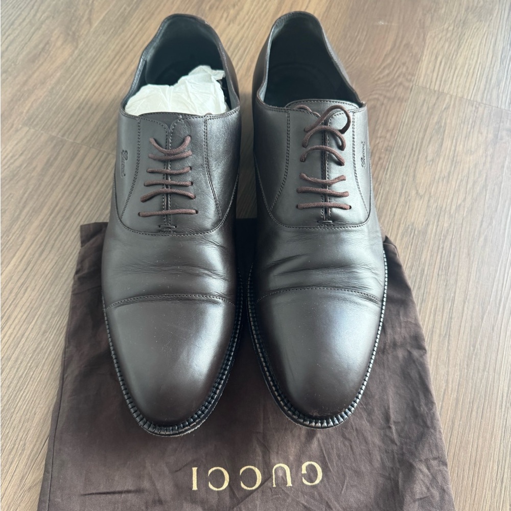 Gucci Men's Dark Brown Leather Oxfords size 13.5 Runs big fits a Size 15 US